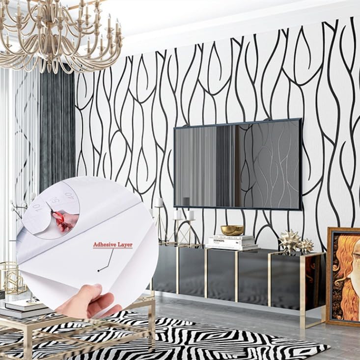 Image of CRIMSON DECORS Black&White Freestyle SELF Adhesive Wallpaper for Living Room Bedroom Office Hall Corridor Peel and Stick Vinyl Wallpaper - 200X45 CM - 9 SQFT