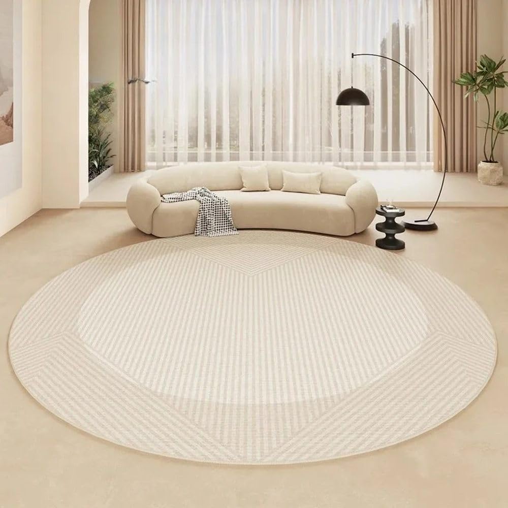 Tapis de salon crème et rond pour une chambre à coucher cocooning