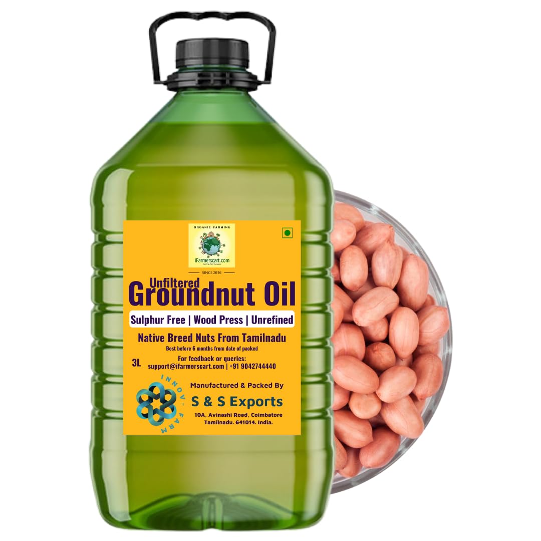 iFarmerscart Wood Press Groundnut Oil | Fresh Peanut Oil | Grade A Native Breed Seeds From Tamilnadu | Kolhu Kacchi | Ghani Chekku | Cold Pressed | Unrefined (3 L) (B07NDQBH5D) Amazon Price History, Amazon Price Tracker