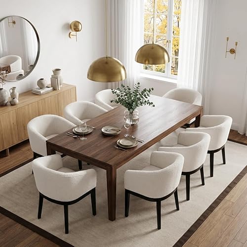 Miniatura 21 de Juego de 8 sillas de comedor modernas de mediados de siglo color beige, sillas de cocina y comedor tapizadas en lino con patas de madera negra, Lino