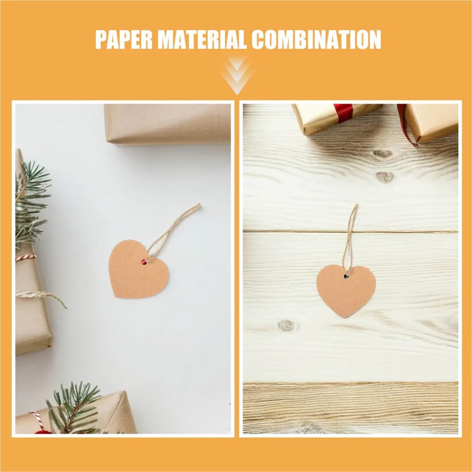 Lot de 500 étiquettes de prix avec ficelle en papier kraft en forme de cœur à suspendre pour mariage, anniversaire, fête, emballage cadeau, sac pour affichage de prix