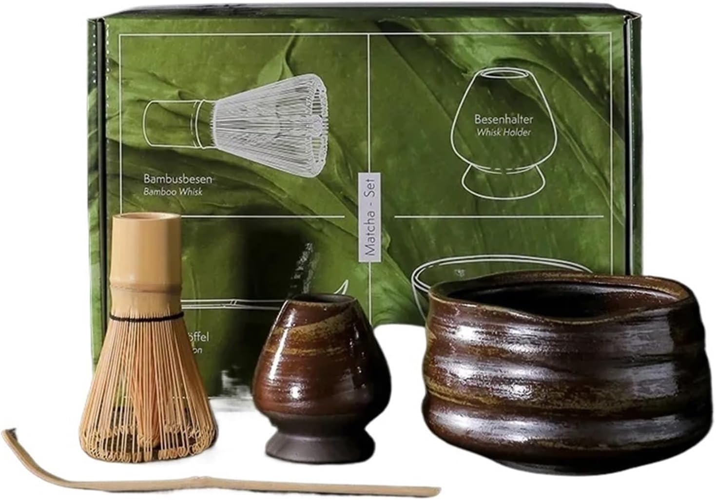 4pcs/set Coarse pottery Matcha Set Safe Bamboo Teaspoon Tea Sets Indoor Beverage Shop Tea-making Tools Accessorie(A 4PCS white)