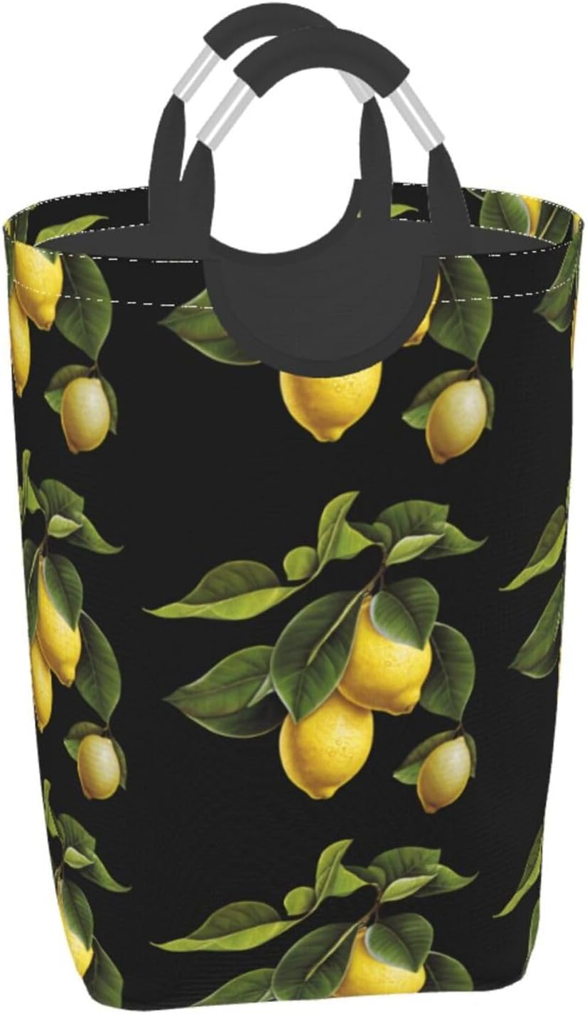 Fresh lemon Foldable storage bag, 50L capacity, suitable for laundry room, dormitory bedroom, dirty clothes storage basket.