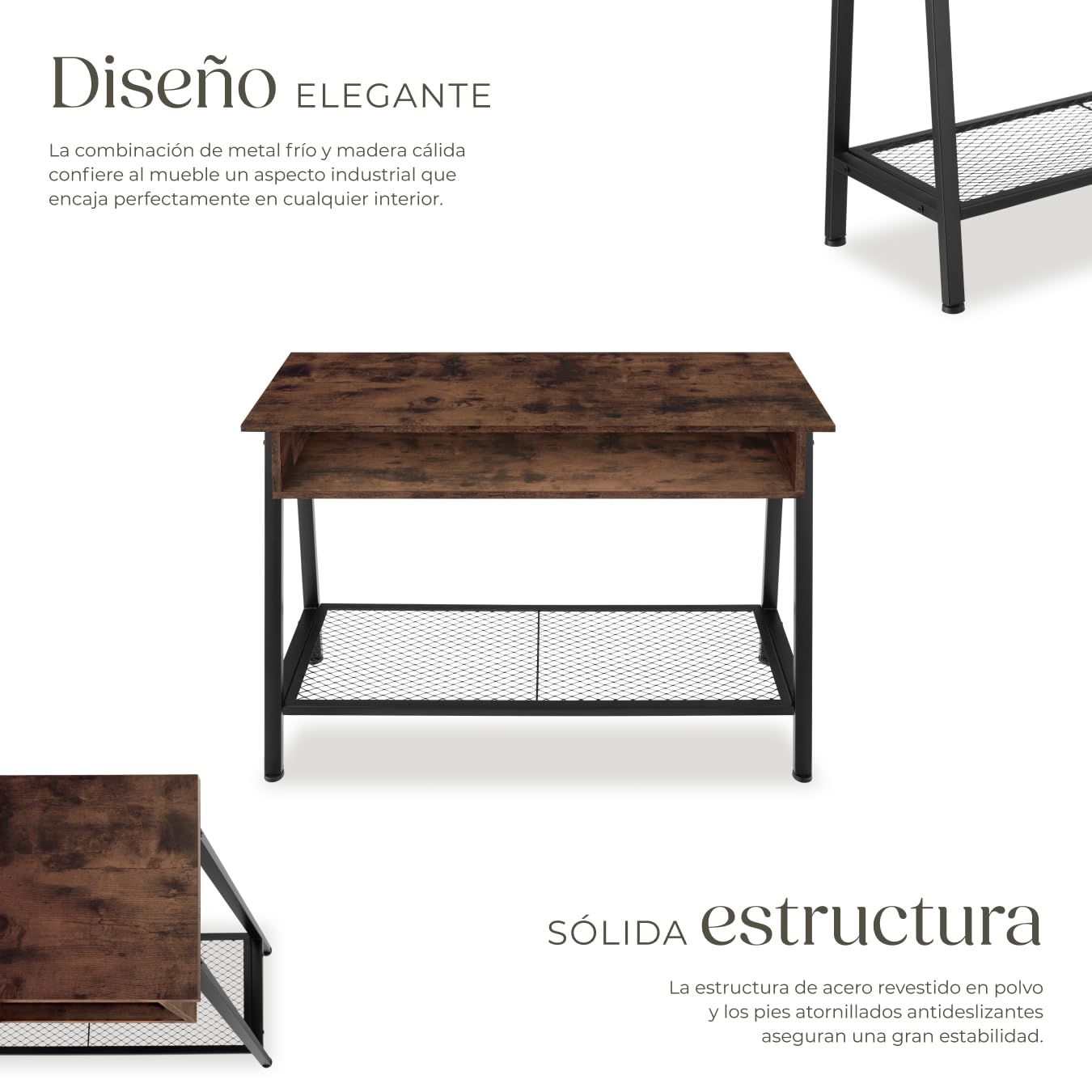 tectake® Mesa Consola de Estilo Industrial, Estante de Rejilla, Espacio de Almacenamiento, Mueble Auxiliar Salón, Aparadores para Salon - 100 x 35 x 80,5 cm Madera Industrial Oscura, Rústica