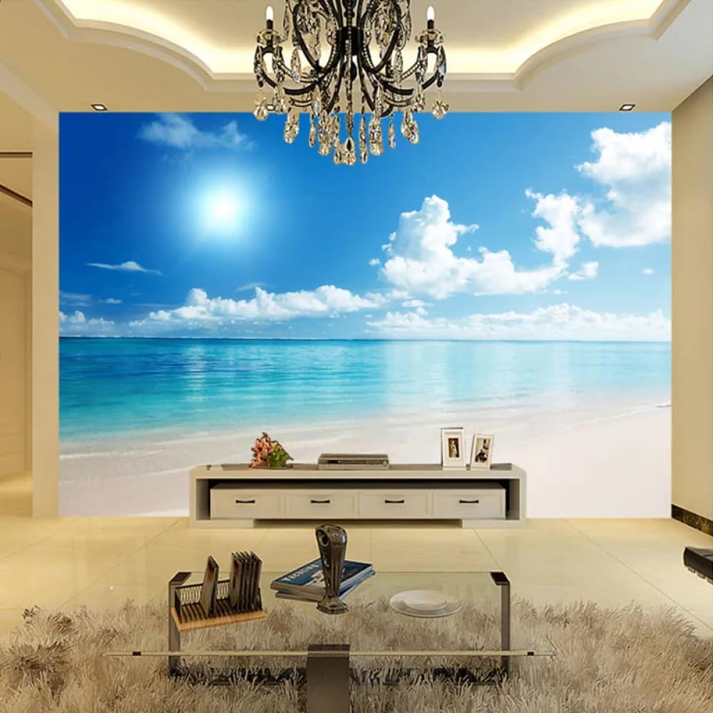 Carta Da Parati Murale Da Parete 3D Cielo Azzurro,Nuvole Bianche E Vista Mare Carta Da Parati Fotografica 3D,Murale 3D Per La Sala Da Matrimonio,Decorazione Per La Casa 400x280cm