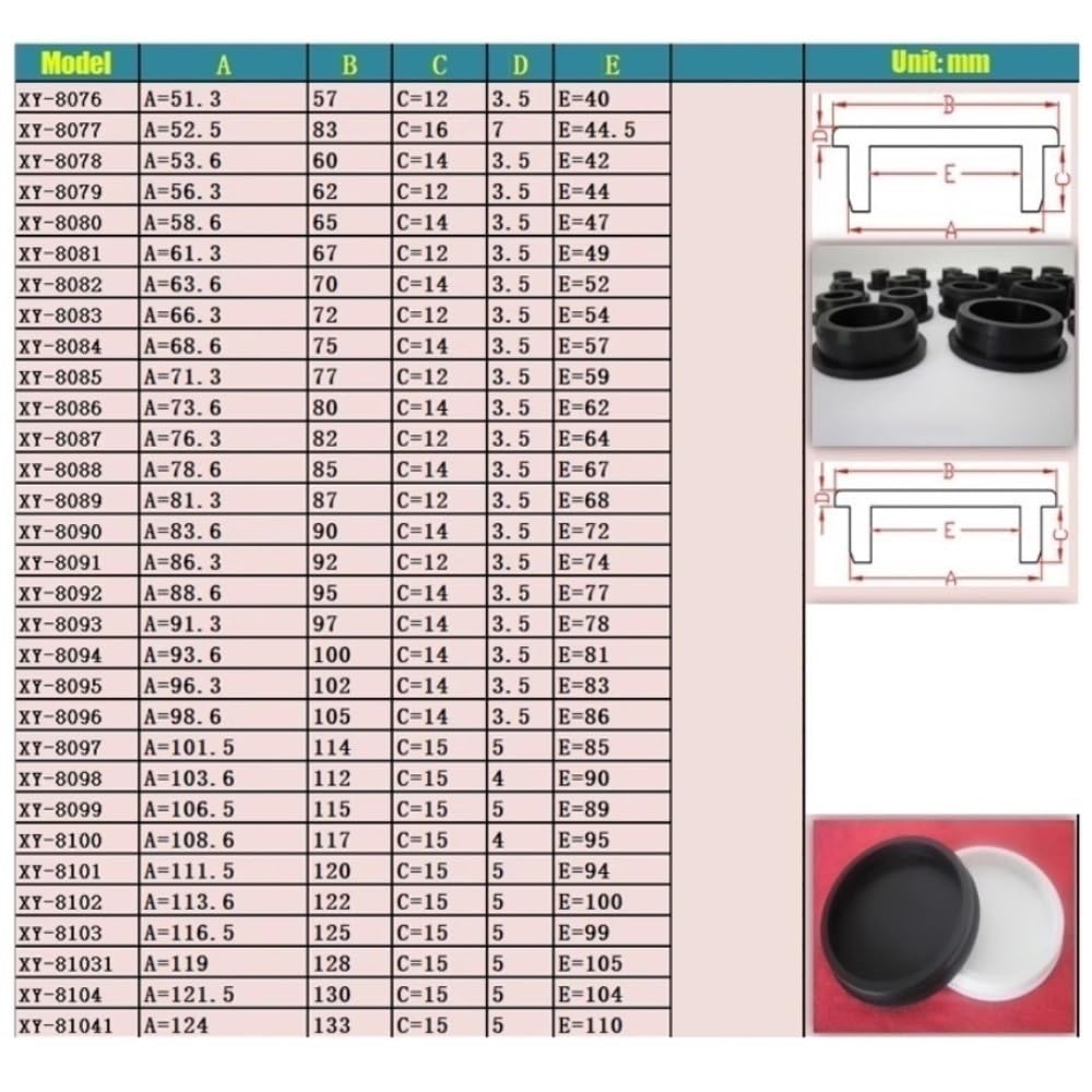 Tapones de Goma Negra Resistentes al Agua, Tapones Redondos de Silicona for sellar Orificios, Tipo T, 10 Unidades(96.3mm)