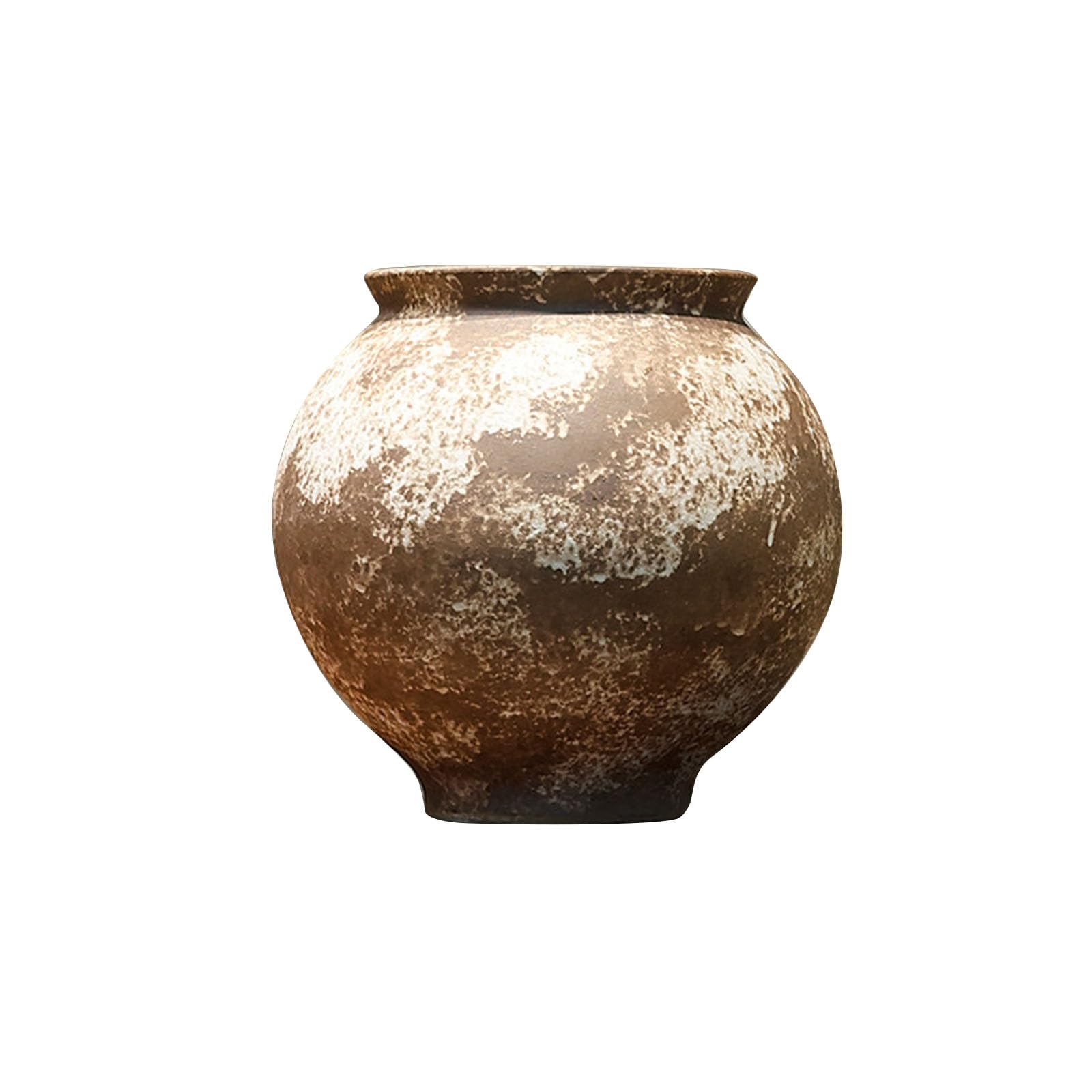 Wide Mouth Mottled Vase, Vintage Dried Flower Vase, Decoration for Living Room, Bedroom, Study Room, Countertop, Ancient Shelf, Ceramics(Size:25 * 25 * 26CM,Color:Natural color)
