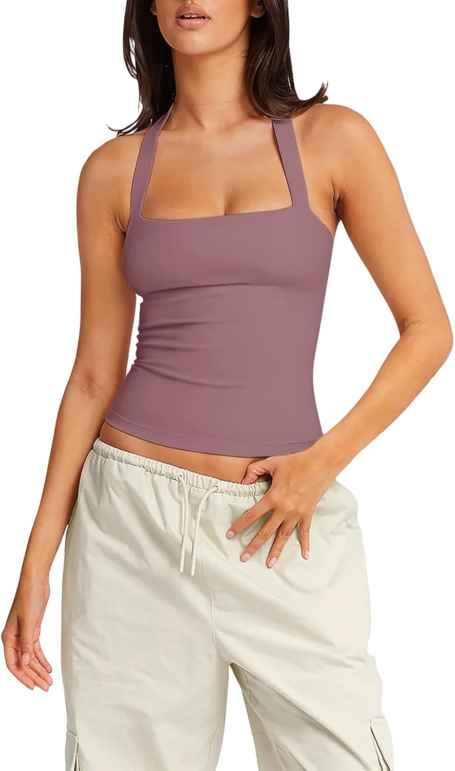 LASLULU Womens Sexy Halter Sports Bra Workout Tops Wirefree Sleeveless Gym Yoga Tank Tops Y2k Casual Crop - Image 6