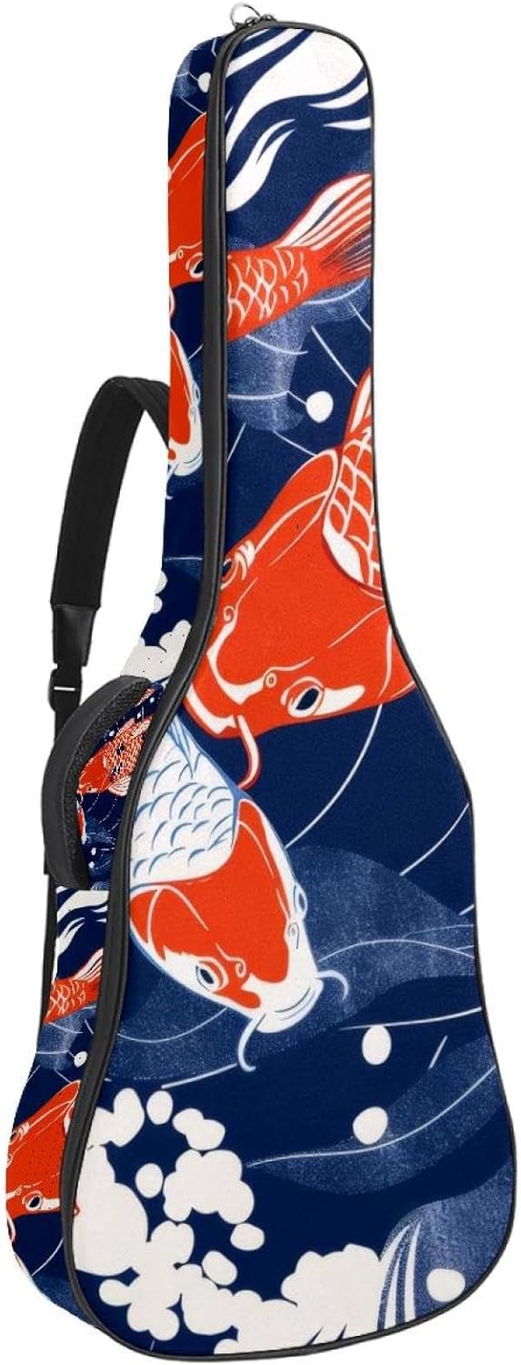 Acoustic Guitar Bag, 40 41 42 Inch Guitar Case Cover Soft Guitar Gig Bag for Acoustic Electric Bass Classical Guitar, Fish. Koi Carp Pattern