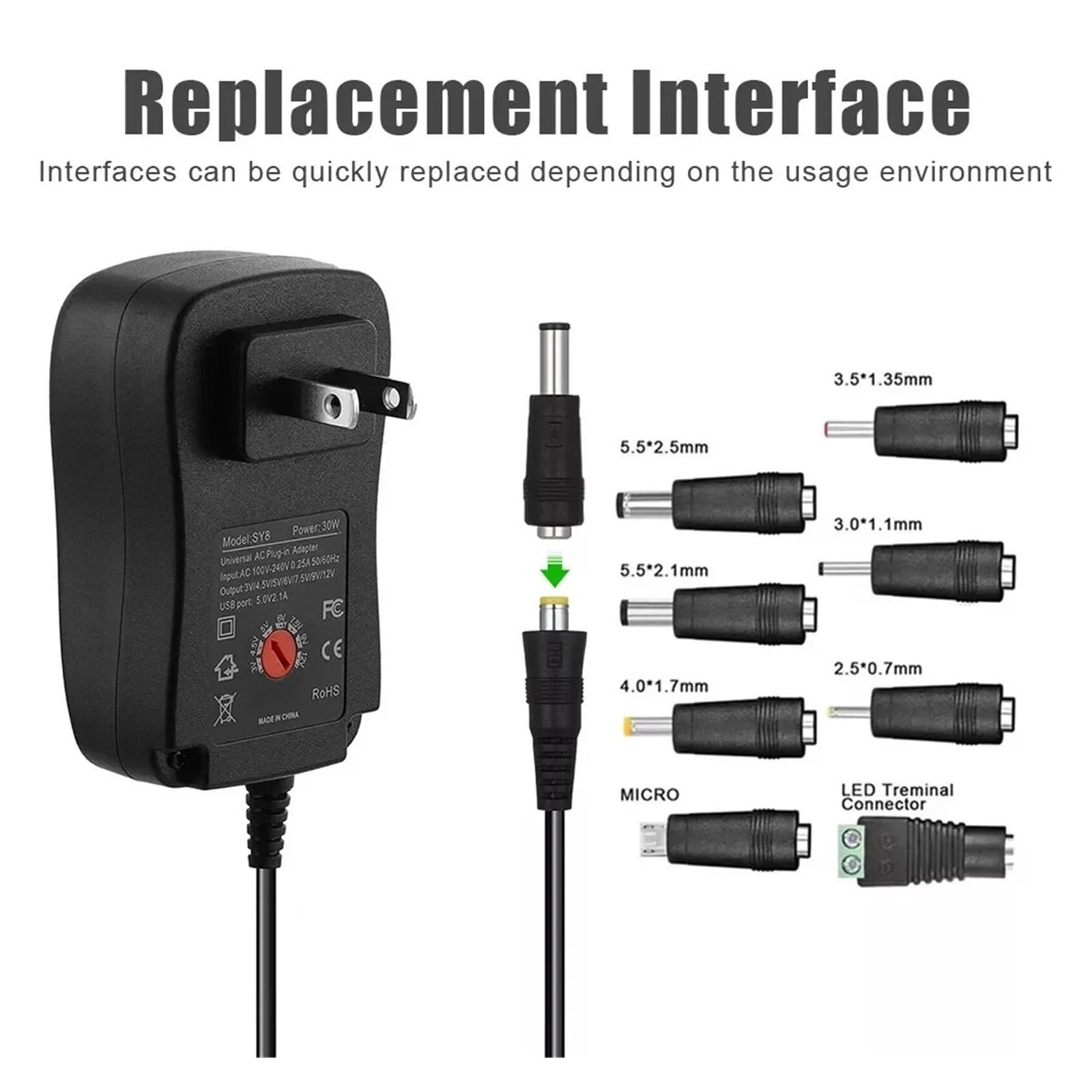 Adaptador De Corriente Voltaje Ajustable Suministro CA/CC | 30W(EU)