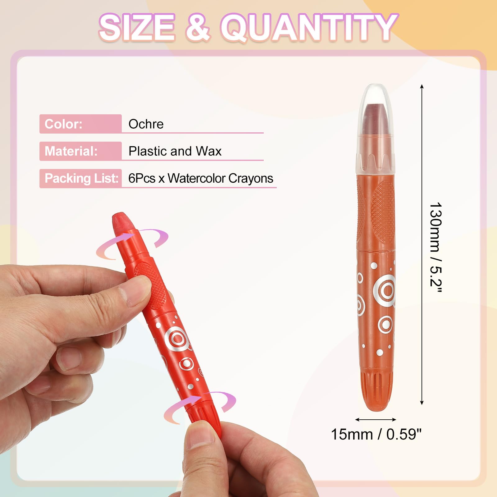 PATIKIL Watercolor Gel Crayon, 6Pcs Washable Twist Crayons for Coloring Drawing, Painting, Ochre (5.2x0.59) - Image 2