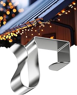 Gutter Clips for Hanging Outdoor Lights: 50 Pcs Metal Christmas Light Clips for outside String Lights - Weatherproof Gutter Clips for Xmas Halloween Seasonal Rope Mini Decoration Lights
