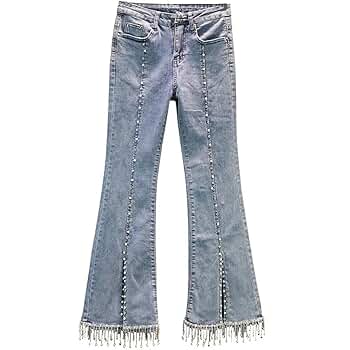 矯正用品・補助ベルト BELLE SERIES compression denim pants LINUMIN Women Lace-up Bell Bottom Denim Jeans Mid Waist