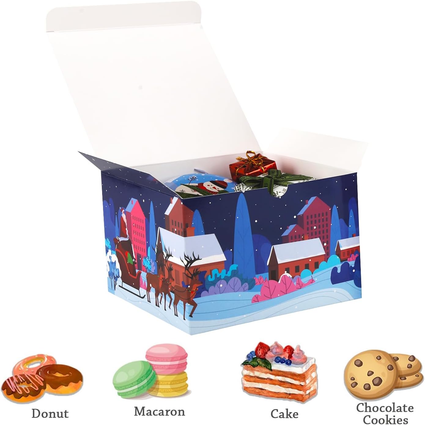 Frantis 3D Christmas Tree Decoration Gift Box,15 Pack 5.7x5.7x3.8 Inches Santa Elf Snowman Elk Xmas Cardboard Present Candy Cookie Boxes, Chocolate, Cupcake, Crafting (With 15 Greeting Cards) image 4