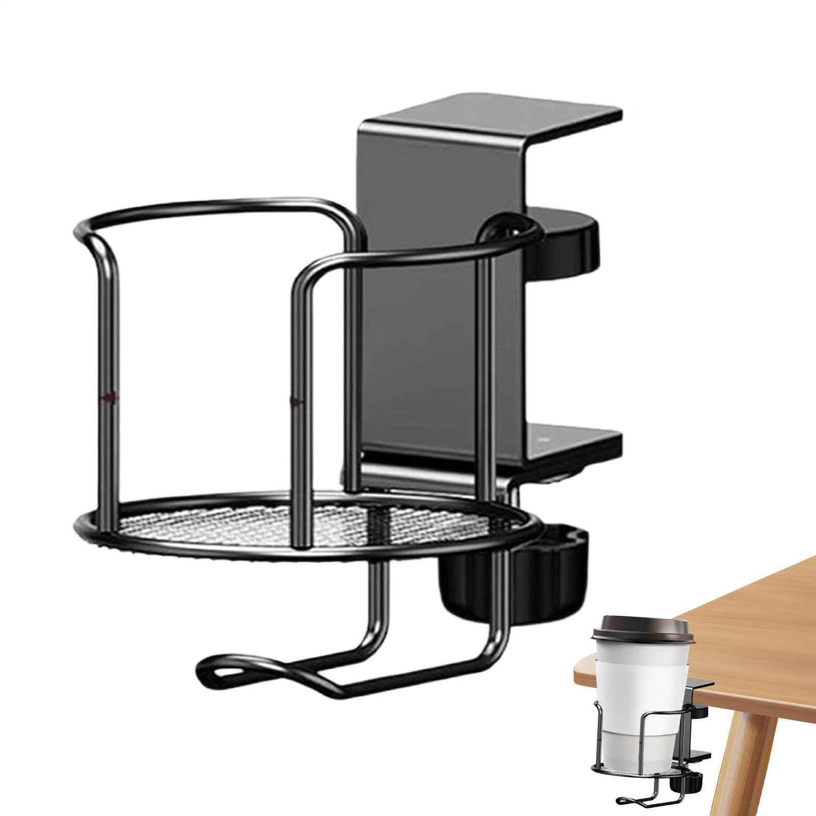 Desk Cup Holder - 13x9x11cm Anti-Spill Clip On Desk Stand, 2-in-1 Coffee Cup Holder | Iron Offices Supplies For Chair Couch Bed Car Boat Classroom Offices Home Game Bathroom Cruise