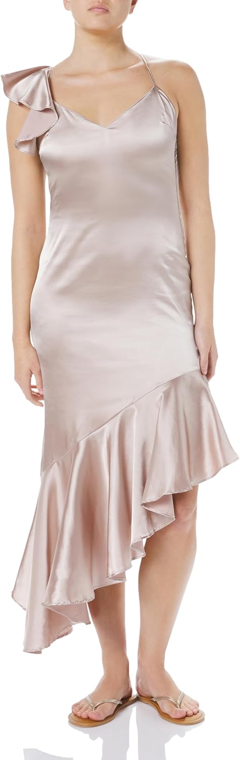 Speechless Women's Sleeveless Maxi Satin Party Dress with Asymmetrical Hem