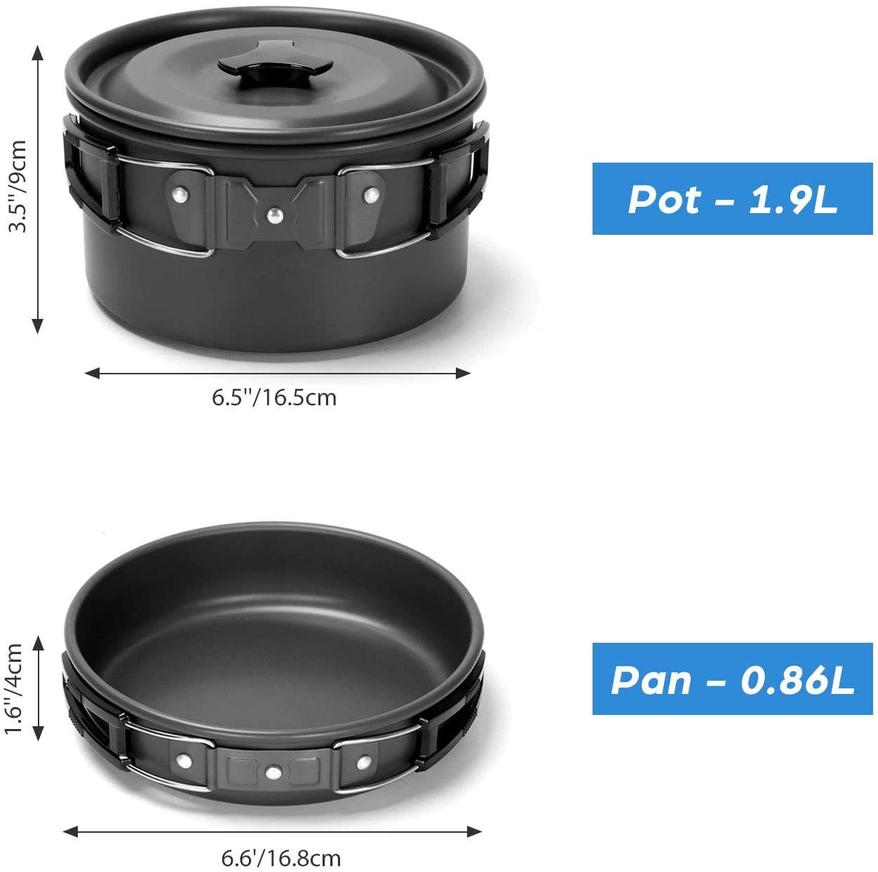 Batterie de cuisine de camping en aluminium anodisé dur pour 2 à 3 personnes, réchaud ultra léger avec casserole, théière et vaisselle en acier inoxydable, kit de cuisine compact pour camping