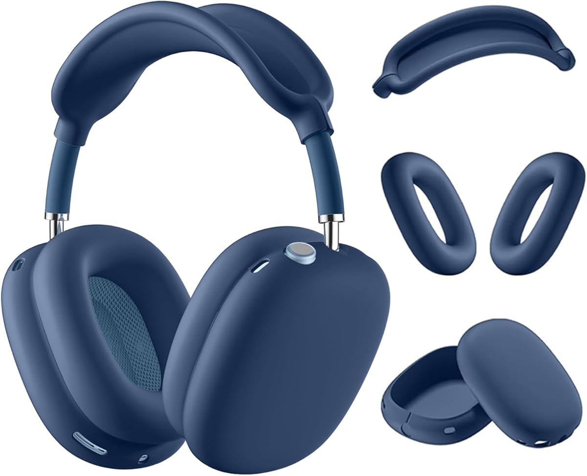 Silicone Case Cover for AirPods Max Headphones，Anti-Scratch Ear Cups Cover/Ear Pad Case Cover/Headband Cover 3 in 1 Accessories Silicone Protector for Apple AirPods Max（Dark Blue）