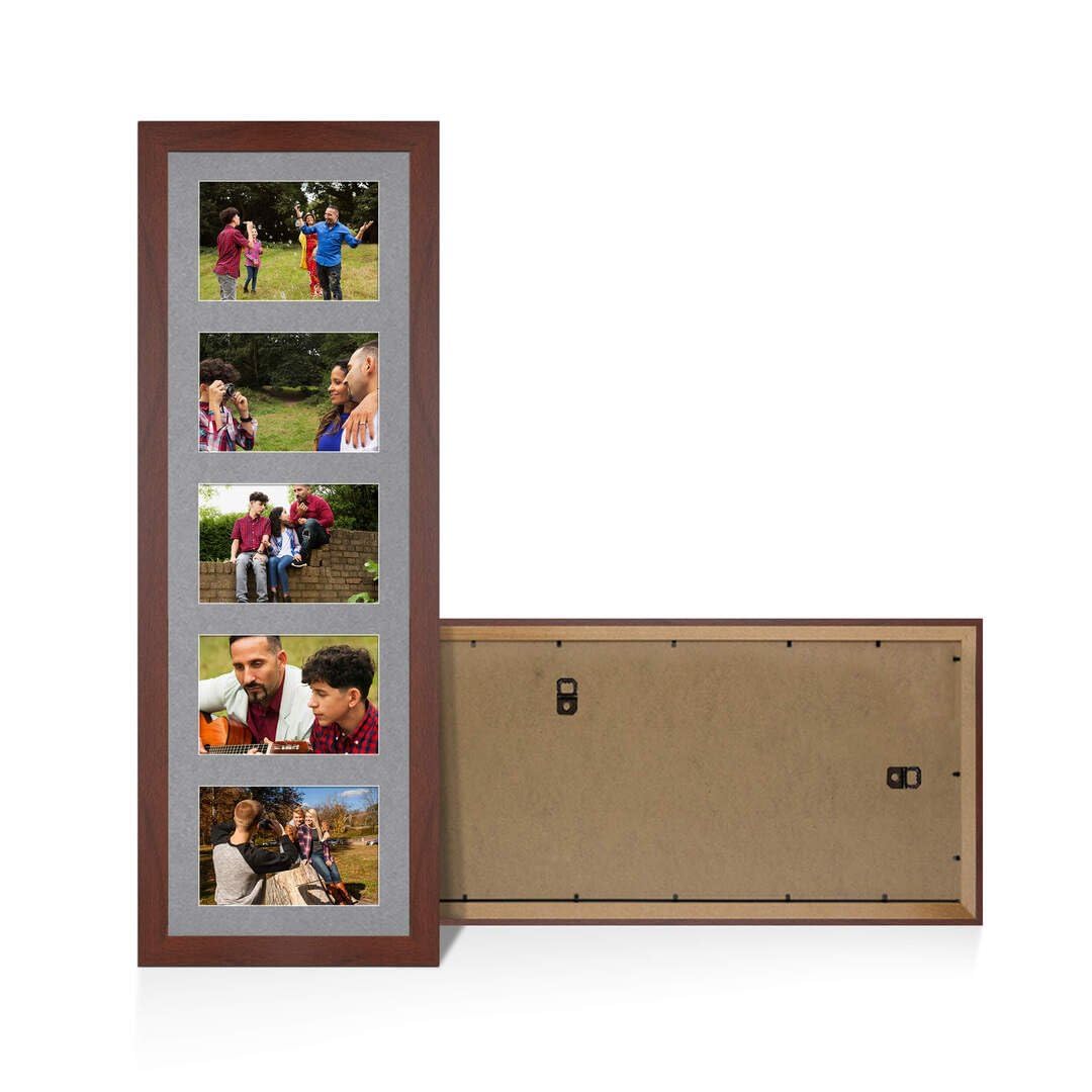 Procut Global 26X8 Rose Wood Photo Frames For Multiple Pictures with Mid Grey Mount-Modern Collage Frame with 5 Apertures (5x) 6X4-Engineered Wood with Shatterproof Perspex โ image 1