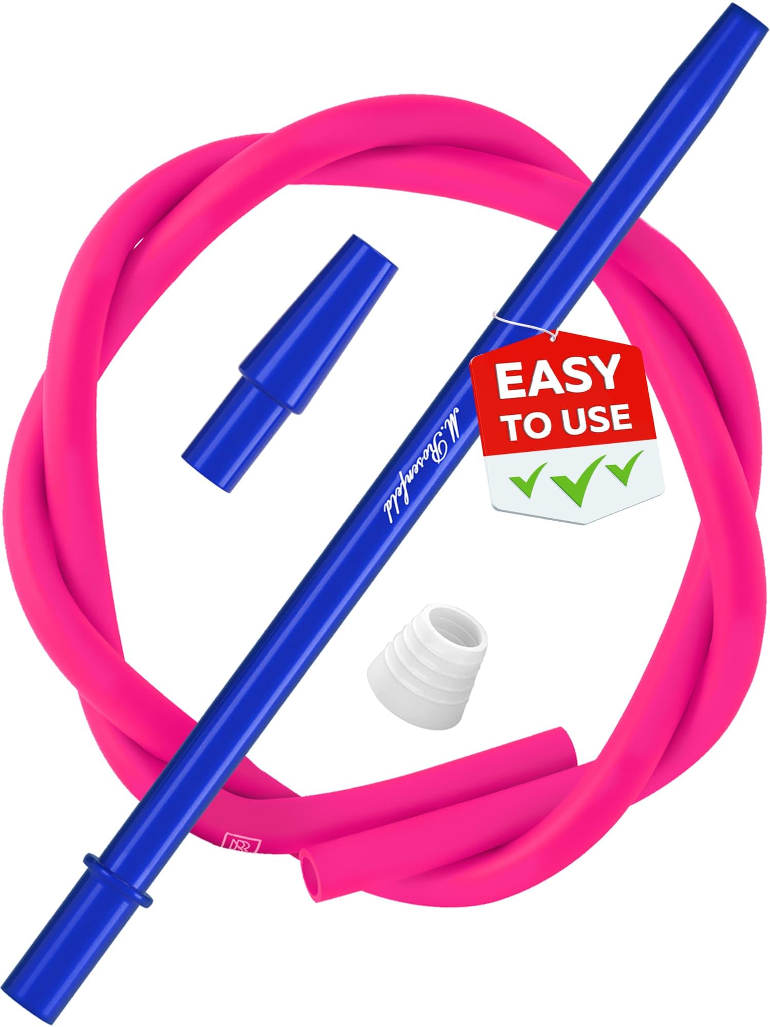 M. ROSENFELD Pink Hookah Hose with Blue Mouthpiece - Premium 60" Long Silicone Water Pipe Hose - Washable, with 15" Aluminum Easy-Grip Mouthpiece - Hookah Hose Pink - Won't Rust or Ghost Hooka Hose Silicone