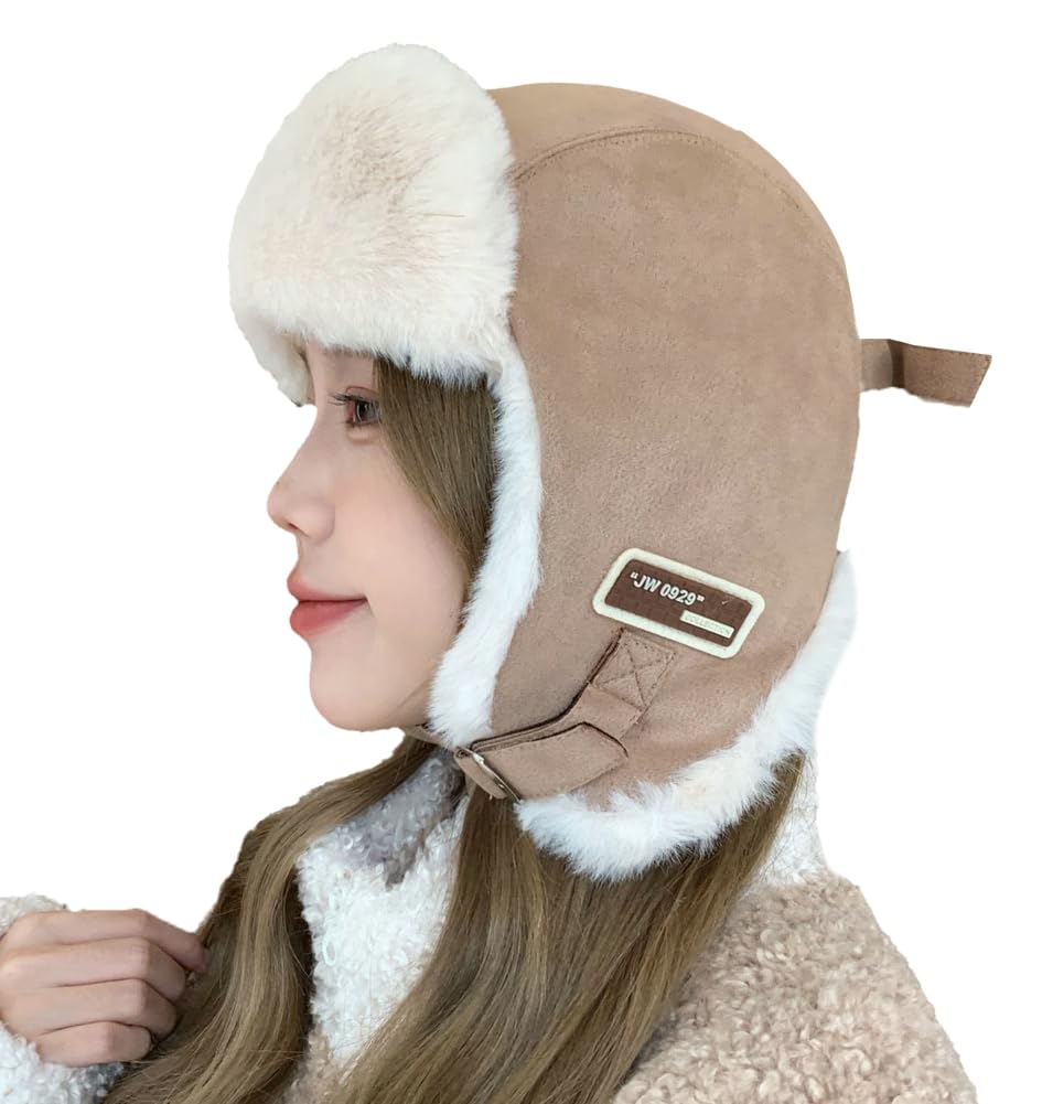 Winter Warm Trapper Hat for Women Versatile Windproof Earflap Hat Outdoor Thick Fuzzy Hunting Hat Cycling Cotton Hat 2024 Khaki