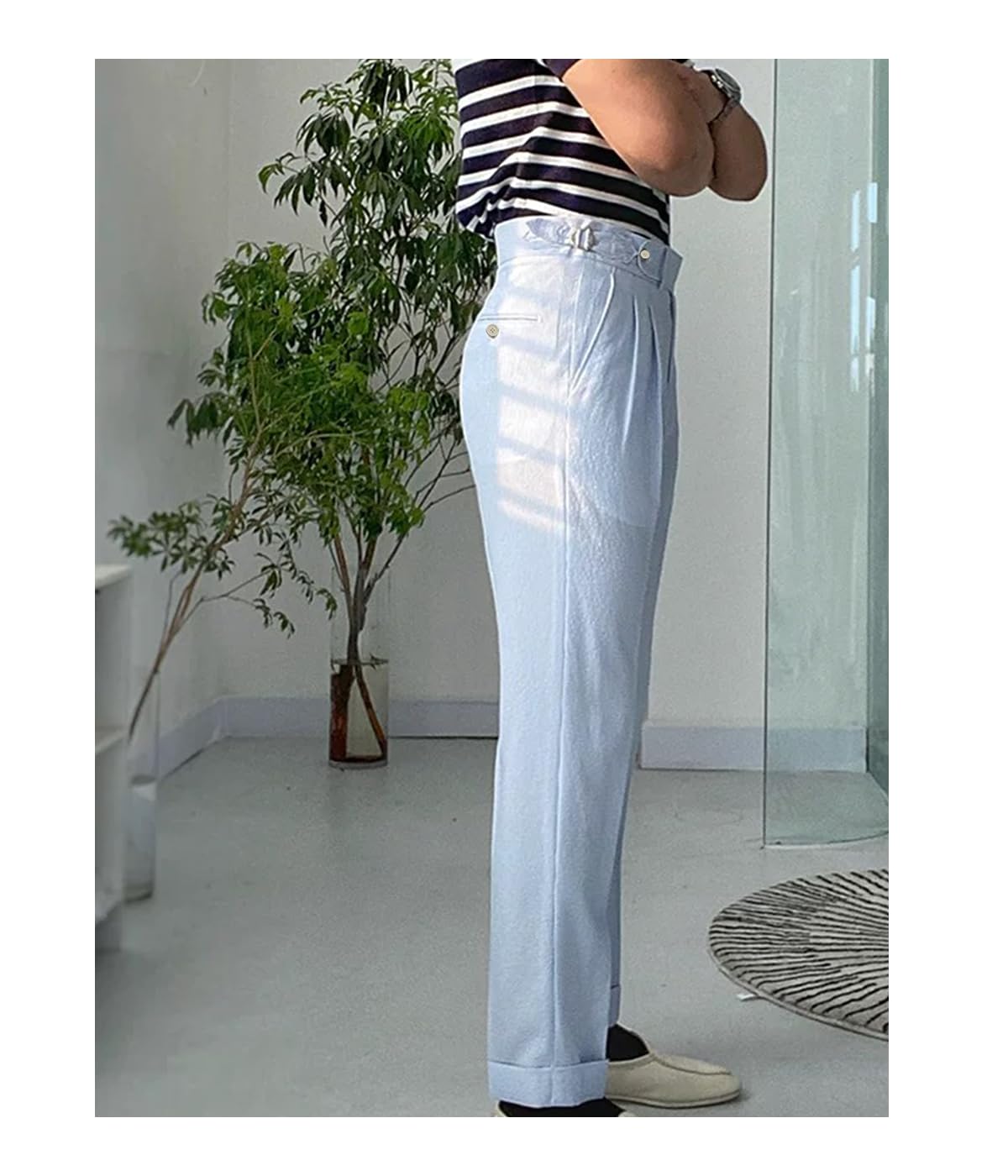 Solovedress Seersucker - Pantalones de rayas para hombre, para verano, playa, vestido de novio para boda