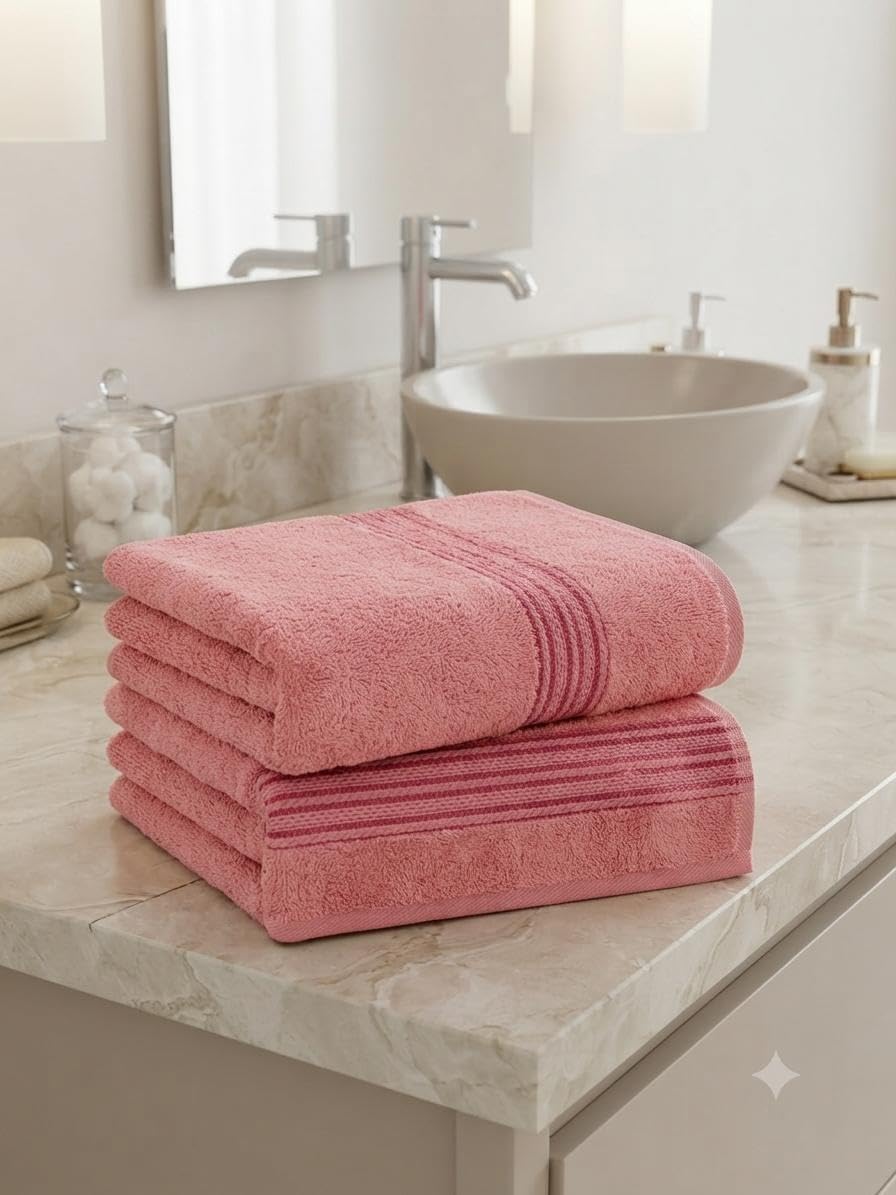 100% Cotton Face Towels 16x25 Inch Pink | Pack of 2 | 300 GSM Soft Absorbent Hand Towel | Striped Border Towels for Bathroom, Salon, Spa, Hotel, Guest Room-picture-16