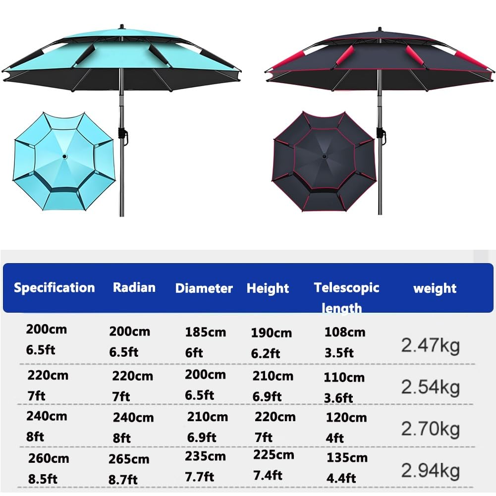 Generico Ombrellone da Spiaggia, Ombrellone da Pesca Inclinazione da Esterno con Protezione UV con Ancoraggio per Sabbia e Borsa per Trasporto(Bleu,240cm/8ft)