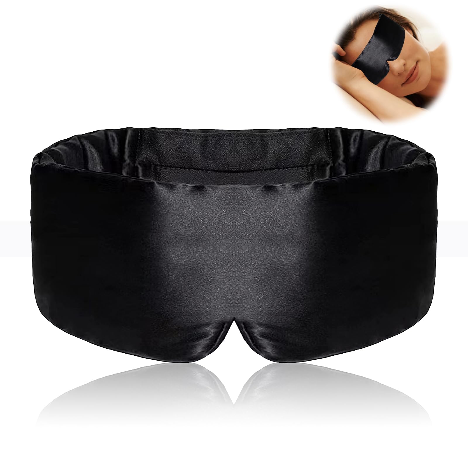 Antifaz para dormir de seda para hombres y mujeres, gran antifaz para dormir y vendar los ojos para dormir por la noche, para descansos y dormir por la noche, negro