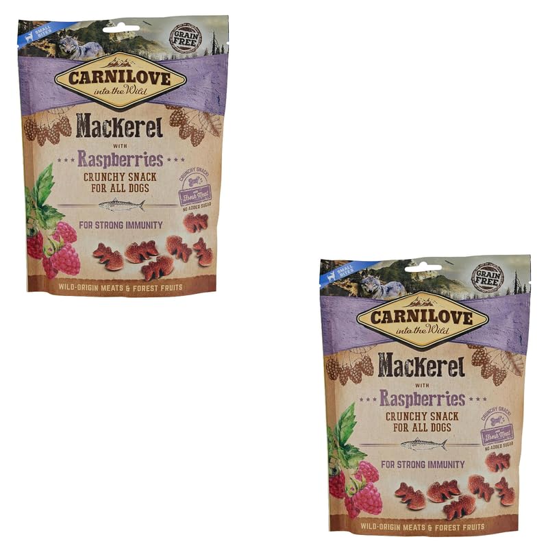 Carnilove Crunchy Mackerel with Raspberrie | Doppelpack | 2 x 200 g | Snack für Hunde | Mit frischem Fleisch | Getreide- und Kartoffelfrei | Mit hochwertigen Omega-3-Fettsäuren
