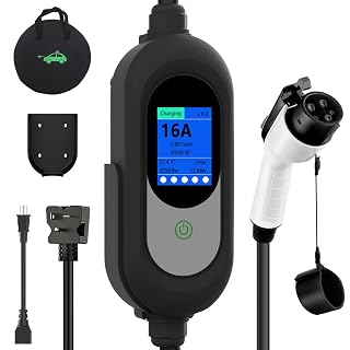 Level 1&2 EV Charger 8-16A Adjustable Current & Timer,110-240V,Nema 5-15 & 6-20 Plug,Electric Car Charger with 17ft Cable,Portable EV Chargers for All SAE J1772 Evs - Amazon product rated Grade A