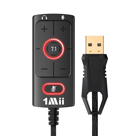 1Mii USB Sound Card - 3.5mm Jack Audio Adapter - Virtual 7.1 Surround Sound - USB Adapter for PS4/PC/MAC/Stereo Headsets, External Sound Card No Drivers Needed Plug and Play