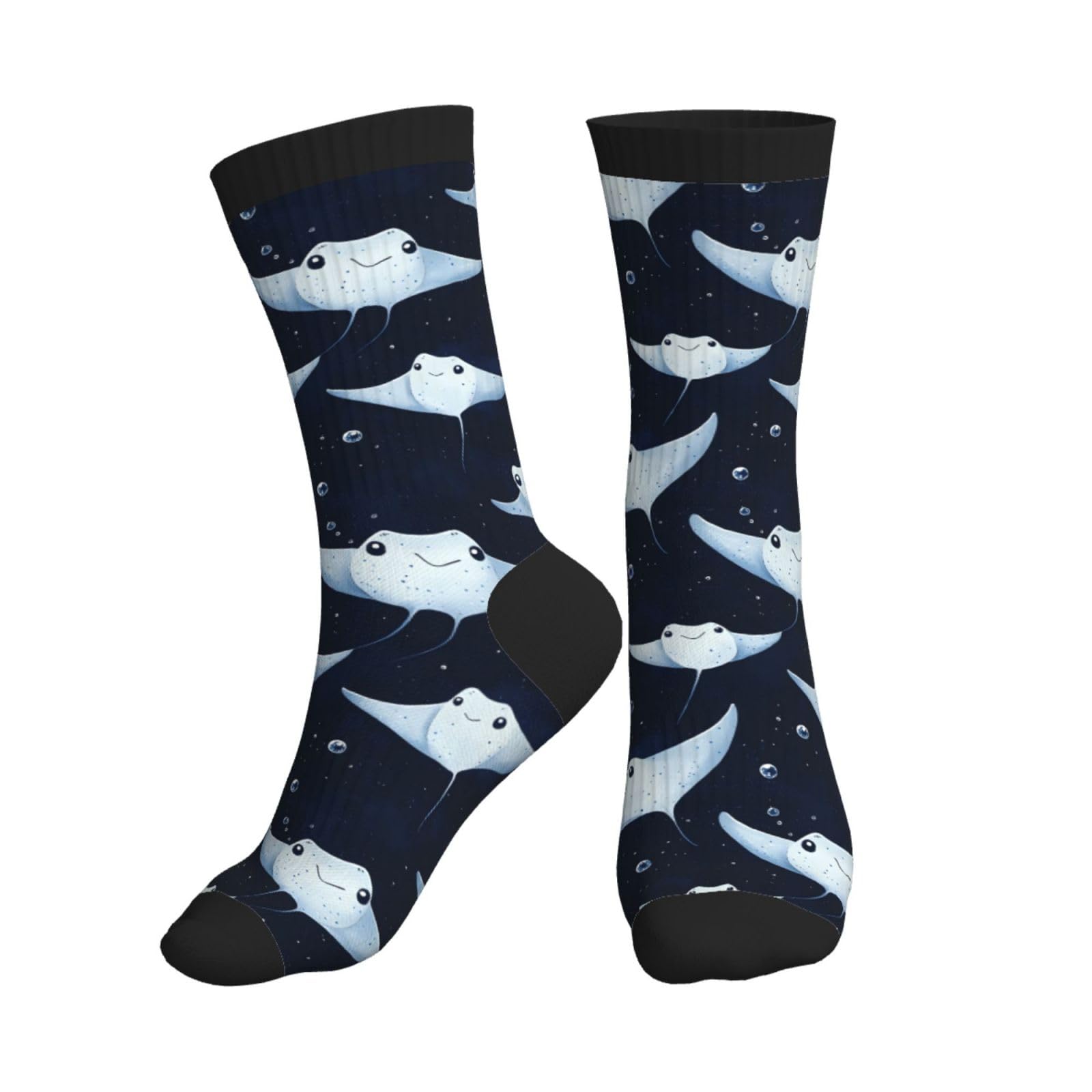Anceky Cute Stingray Blue Print Crew Socks for Women Men, Cute Casual Athletic Aesthetic Sock Novelty Funny Socks