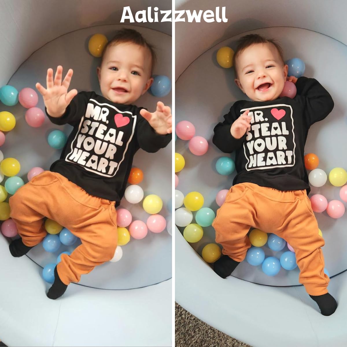 Aalizzwell 0-6 Months Infant Baby Boy Clothes Fall Sweatsuit Pullover Sweatshirt Outfit 3 Months Winter Spring Clothing Mr Steal Your with Beanie