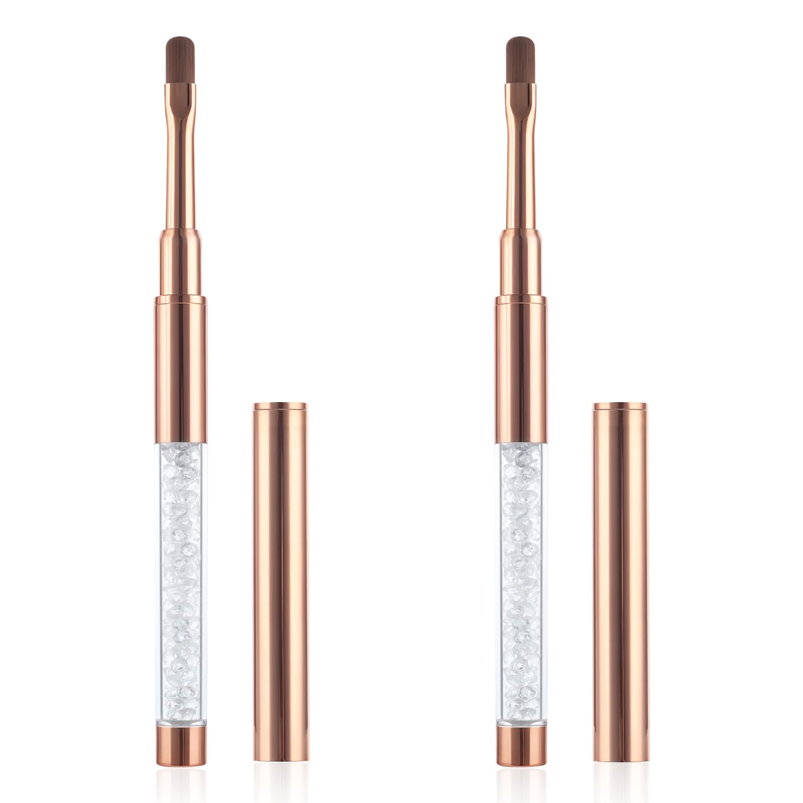 Piriuuo 2 Stück Gel Pinsel Für Nägel, Nagel Pinsel mit Deckel Gel Pinsel Nageldesign Pinsel Nagelbürste Nagel Pinsel Nagel Zubehör UV Strassgriff Gel Nagelkunstpinsel Malpinsel Werkzeug für Frauen