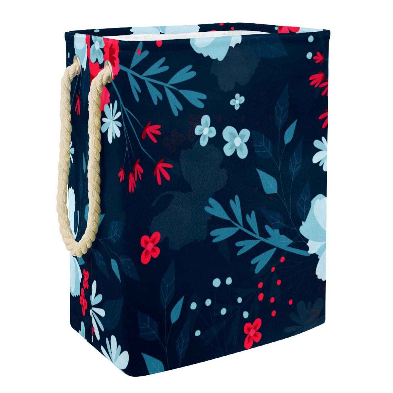 Panier à linge sale imperméable avec poignée bac à linge floral rouge