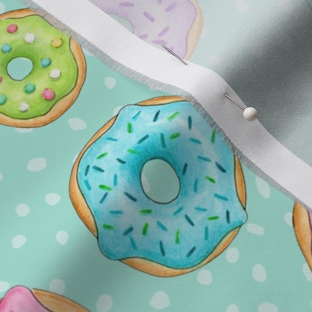 Spoonflower Fabric - Scattered Rainbow Donuts Mint Colourful Fun Sweet Food Treat Printed on Organic Cotton Sateen Fabric by The Yard - Sewing Quilting Apparel Home Decor