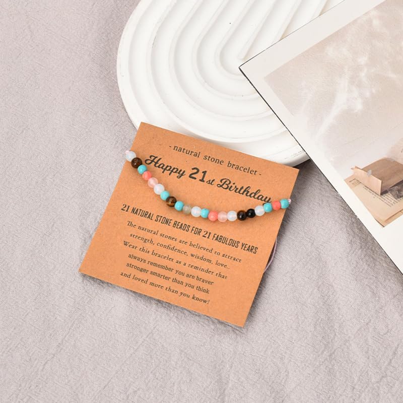 Happy 21st Birthday Gifts Bracelet for Daughter Granddaughter 21 Year Old Birthday Gifts for Her Best Friend Bday Gifts for Niece Sister Birthday Gift Ideas Natural Stone Bead Bracelets3