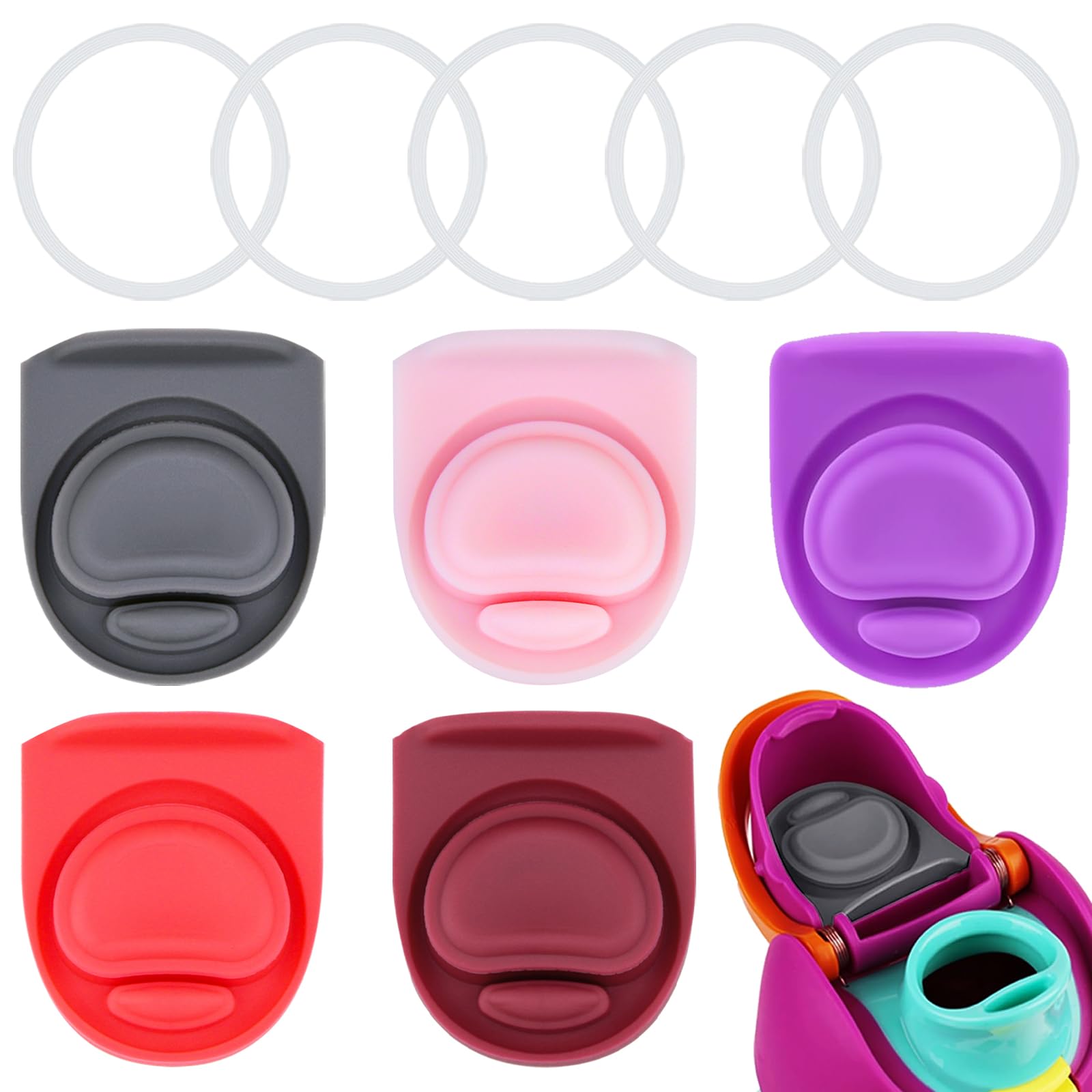 ZONBBEE 5 Sets Replacement Stopper and O Ring Gasket Compatible with Owala FreeSip 24oz 32oz,Water Bottle Lid Insert Cap Rubber Seal Parts for Owala 16/19/24/32/43oz Mouth Piece Accessories K1WB
