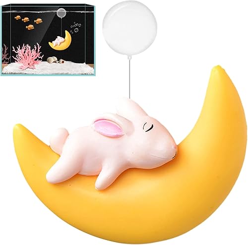 Naysku Decoraciones para peceras pequeñas, decoración flotante de conejo de oso luna, para acuario, adornos decorativos, dispositivo flotante de