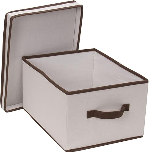 Miniatura 7 de Household Essentials 513 - Caja de almacenamiento con tapa y asa, lona beige natural con ribete marrón, tamaño grande
