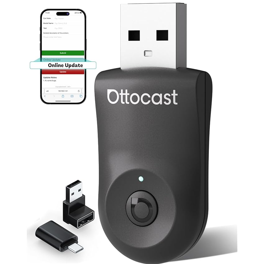 Nuovo 2025 Ottocast Mini Flow – Adattatore CarPlay wireless & Android Auto, Dongle 2-in-1, Plug & Play, Ultra Compatto, Compatibile con iPhone & Android, Per auto dal 2016 (Non per BMW/Tesla)