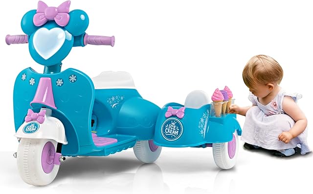 GYMAX Kids Electric Motorbike, 6V Battery Powered Motorcycle with Detachable Sidecar, Headlight & 3 Ice Cream Toy, 3 Wheels Children Ride on Motor Bike for 3-8 Years Old Girls Boys (Blue)