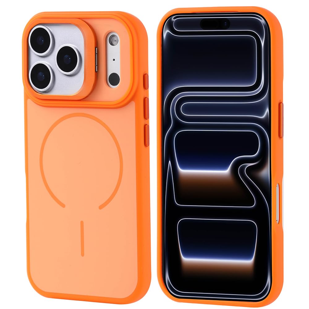 Zore Apple ile uyumlu iPhone 17 Pro Kılıf M-safe Şarj Özellikli Kamera Standlı Zore Notron Kapak Turuncu