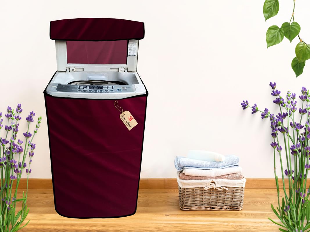 Waterproof Fully Automatic Top Load Washing Machine Cover with Zipper Fit Compatible for Whirlpool 7.5 Kg 360 Degree | Protection for Dustproof, UV-Rays & Scratch (59cmsX59cmsX89cms,Maroon)