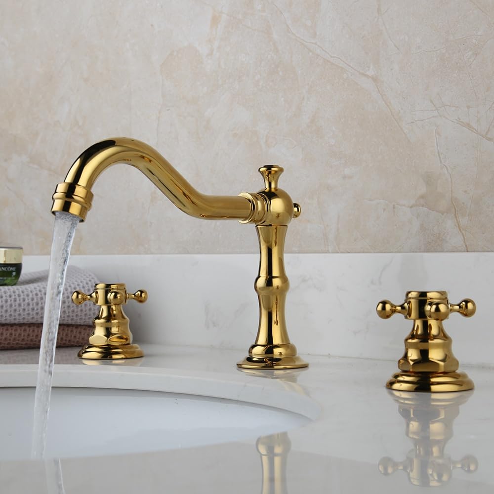 Robinet de baignoire avec douchette et mitigeur de lavabo en laiton or mat