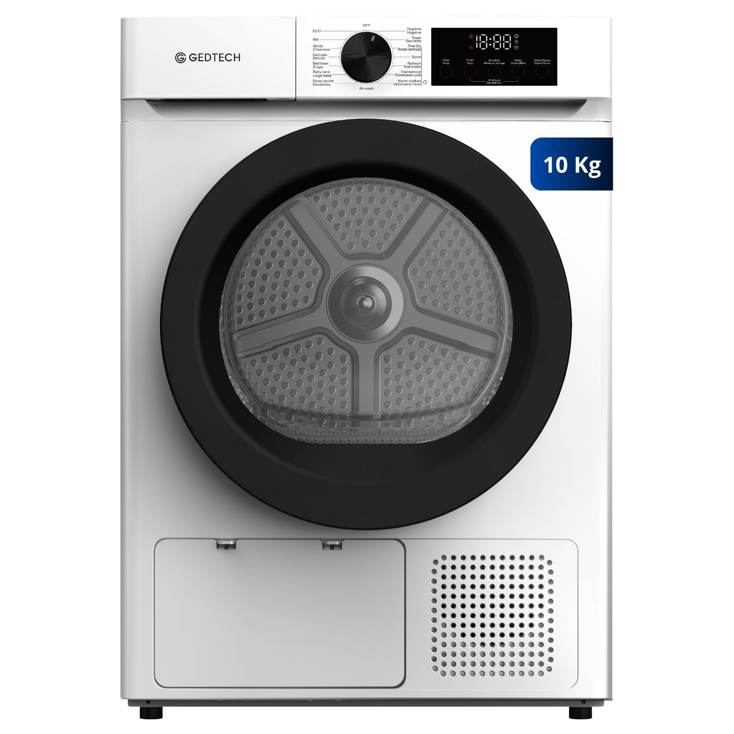 GEDTECH Sèche-linge pompe à chaleur SL9HPE 9 Kg 16 programmes Départ différé Grande capacité