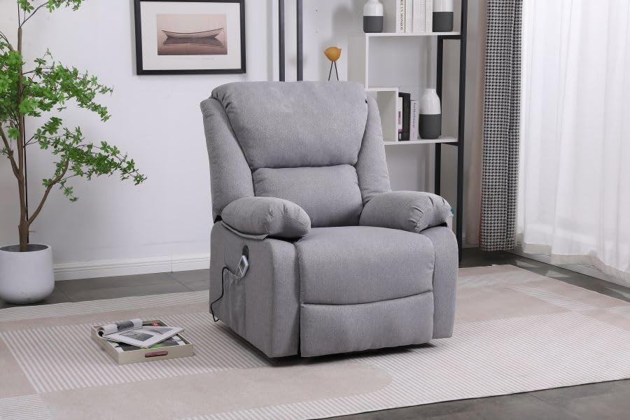 DUPI Sillón Relax Eléctrico Chicago Masaje | 8 Modos | Calor Lumbar | Reclinable con Mando a Distancia | Montaje Fácil | Tela Transpirable | Gris
