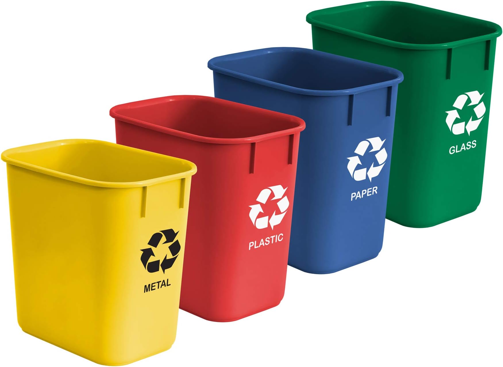 Acrimet Wastebasket Bin for Recycling, 3.25 Gallon/13 Quart/12 Liter (Made of Plastic) (Metal/Yellow, Paper/Blue, Glass/Green, Plastic/Red) (Set of 4)