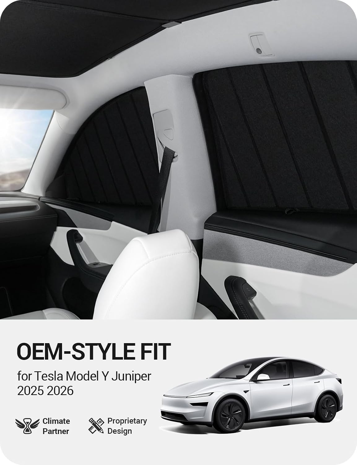 BASENOR [Upgraded Gen2] Tesla Model Y Juniper Side Window Sunshade 2025 2026, 7PCS Full Set Wrinkle-Free Window Covers for Kids, Camping & Privacy Rest, Rear Windshield Reflective UV Protection